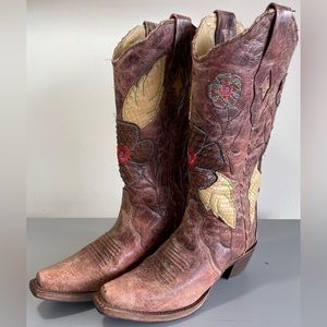 CORRAL DAISY COGNAC EMBROIDERED EMBELLISHED COWGIRL BOOTS SZ 6.5